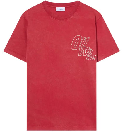 OFF-WHITE Outline Arrow Logo Tee Shirt Coral Red/White - authentic OFF-WHITE apparel