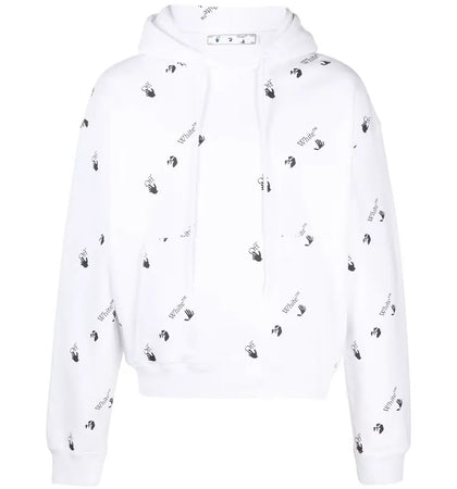 OFF-WHITE Oversized Fit Allover Logo Hoodie White/Black - authentic OFF-WHITE apparel