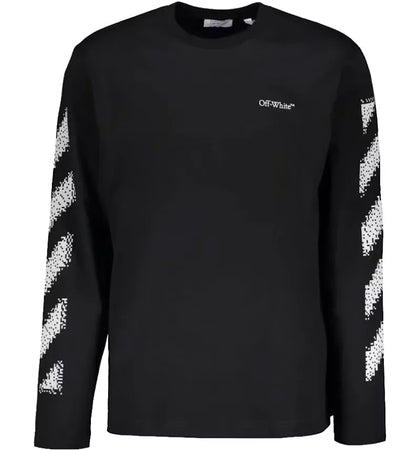 OFF-WHITE Pixel Diagonal Stripes L/S Tee Black - authentic OFF-WHITE product