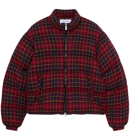 OFF-WHITE Spray Arrow Check Flannel Down Jacket Bordeaux/Purple-Black - authentic OFF-WHITE apparel