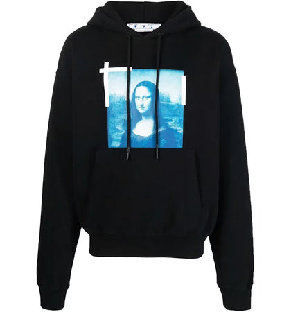 OFF-WHITE Taped Mona Lisa Over Hoodie Black/Blue/White - authentic OFF-WHITE apparel