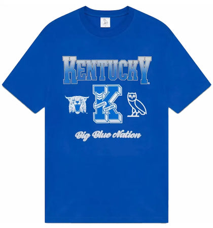 OVO x NCAA Kentucky Wildcats T-Shirt Blue - authentic OVO apparel
