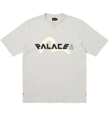 Palace x Evisu Logo T-Shirt Grey Marl - authentic Palace apparel