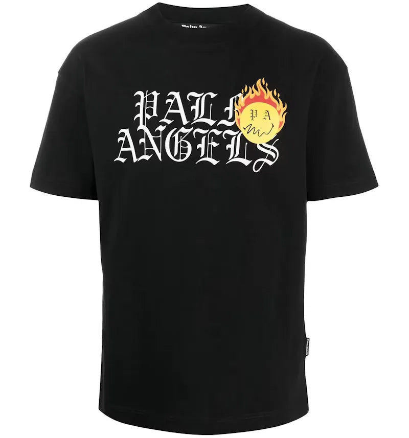 Palm Angels Burning Head Logo Print T-Shirt Black - vue 360
