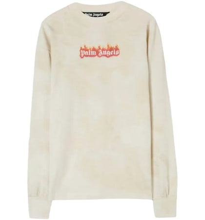 Palm Angels Burning Logo Classic Longsleeve T-shirt Off White/Black (FW22) - authentic Palm Angels apparel