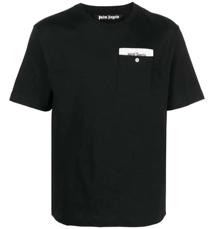 Palm Angels Logo-Tape Cotton T-shirt Black - authentic Palm Angels apparel