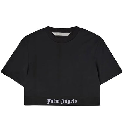 Palm Angels Women's Logo Tape Cropped T-Shirt Black/White - authentic Palm Angels apparel