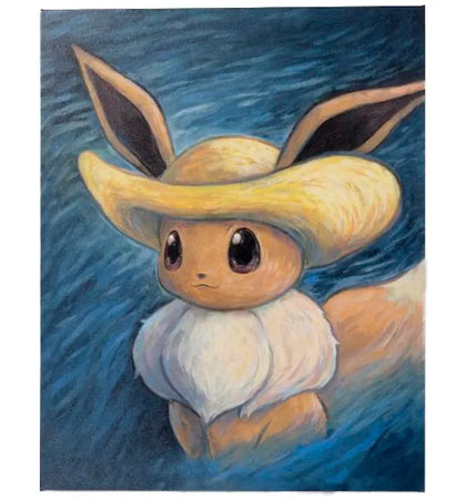 Pokemon Center x Van Gogh Museum: Eevee Inspired by Self-Portrait with Straw Hat Canvas Wall Art - authentic Pokemon product