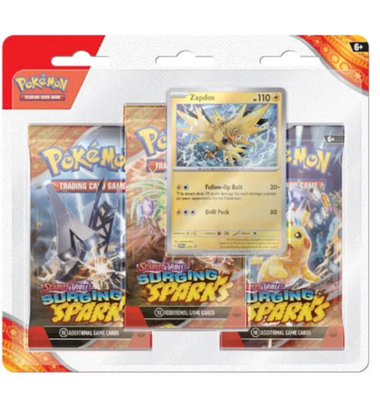 Pokèmon Scarlet & Violet Surging Sparks Zapdos Promo 3 Booster Blister Pack - authentic Pokemon product