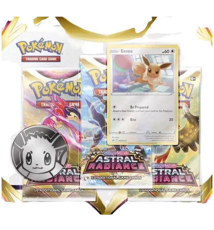 Pokémon Sword & Shield Astral Radiance Coin & Eevee Promo Card 3 Booster Packs - authentic Pokemon product