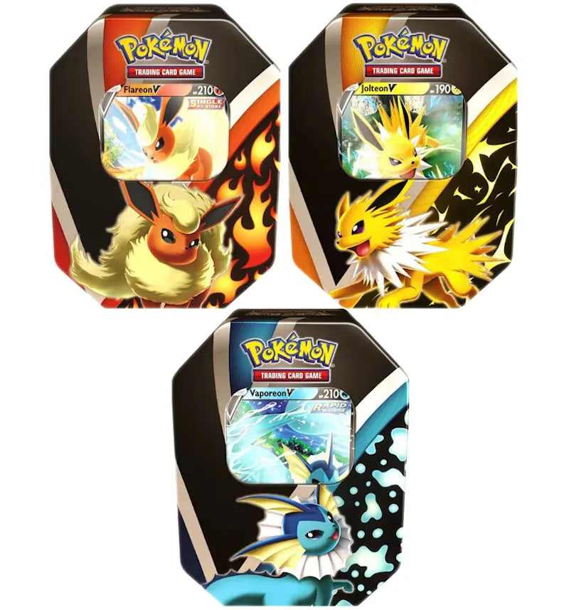 Pokémon TCG Eevee Evolutions Tin Vaporeon V/Jolteon V/Flareon V 3x Bundle - vue 360