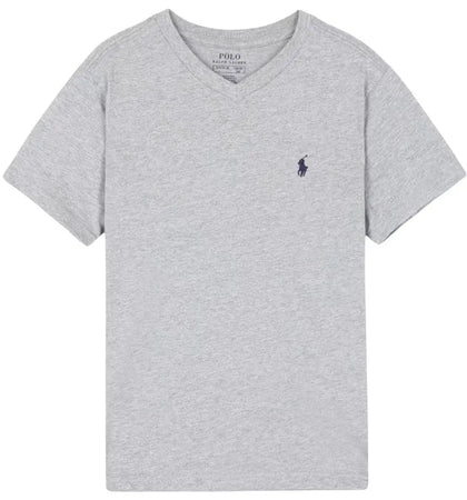 Polo Ralph Lauren Boys Short-Sleeve Cotton Jersey V-Neck T-shirt Andover Heather - authentic Polo Ralph Lauren apparel
