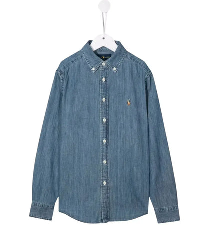 Polo Ralph Lauren Kids Cotton Chambray Shirt Dark Blue - authentic Polo Ralph Lauren apparel