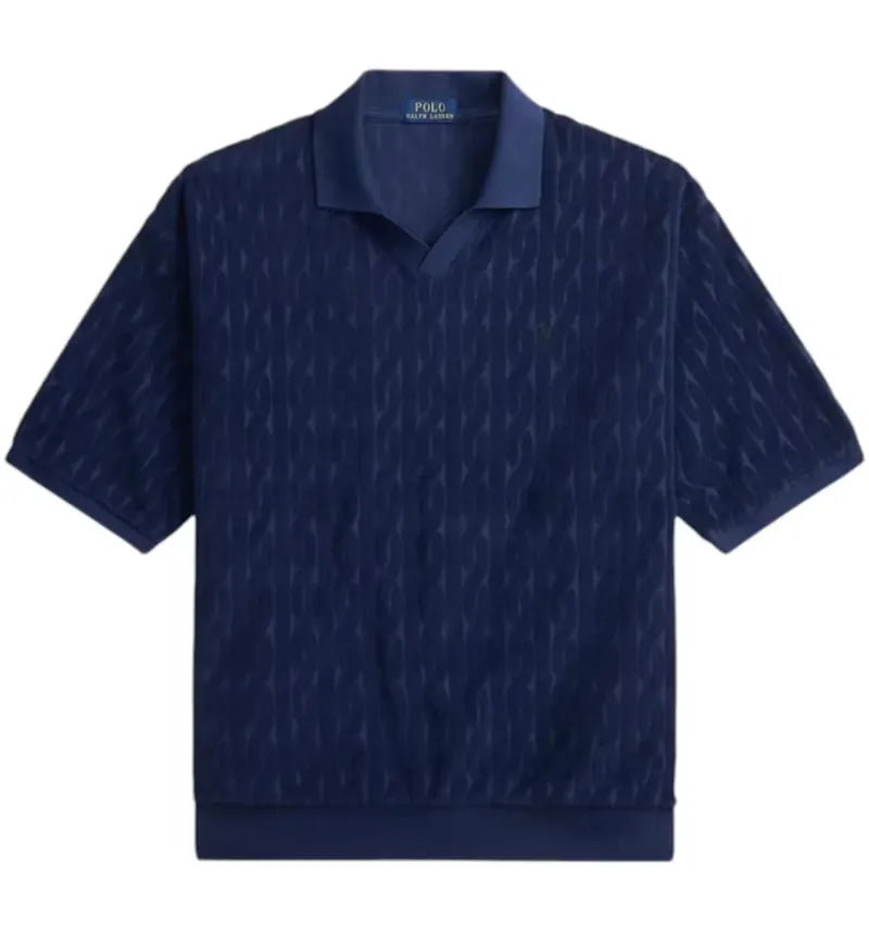 Polo Ralph Lauren Short-Sleeve Relaxed Fit Cable Terry Johnny Collar Polo Newport Navy - vue 360