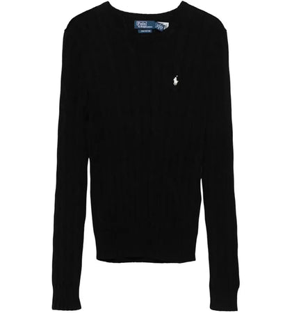 Polo Ralph Lauren Women's Cable Knit Cotton Crewneck Sweater Black - authentic Polo Ralph Lauren apparel