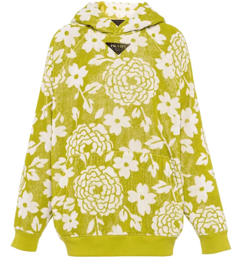 Prada Floral Print Hoodie Green White - vue 360
