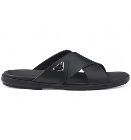 Prada Leather Criss Cross Slide Black - authentic Prada sneakers