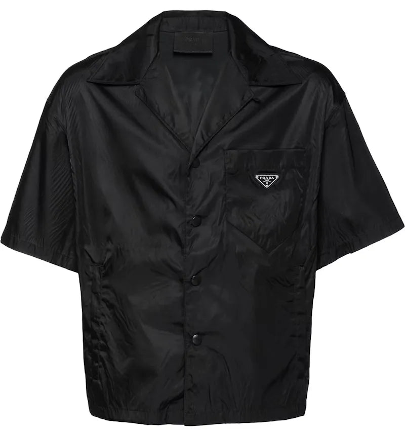Prada Re-Nylon Short Sleeved Cropped Bowling Shirt Black - vue 360
