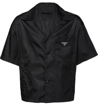 Prada Re-Nylon Short Sleeved Cropped Bowling Shirt Black