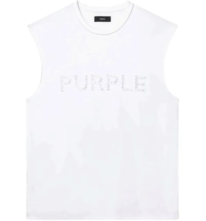 Purple Brand Textured Sleeveless Tee White - vue 360