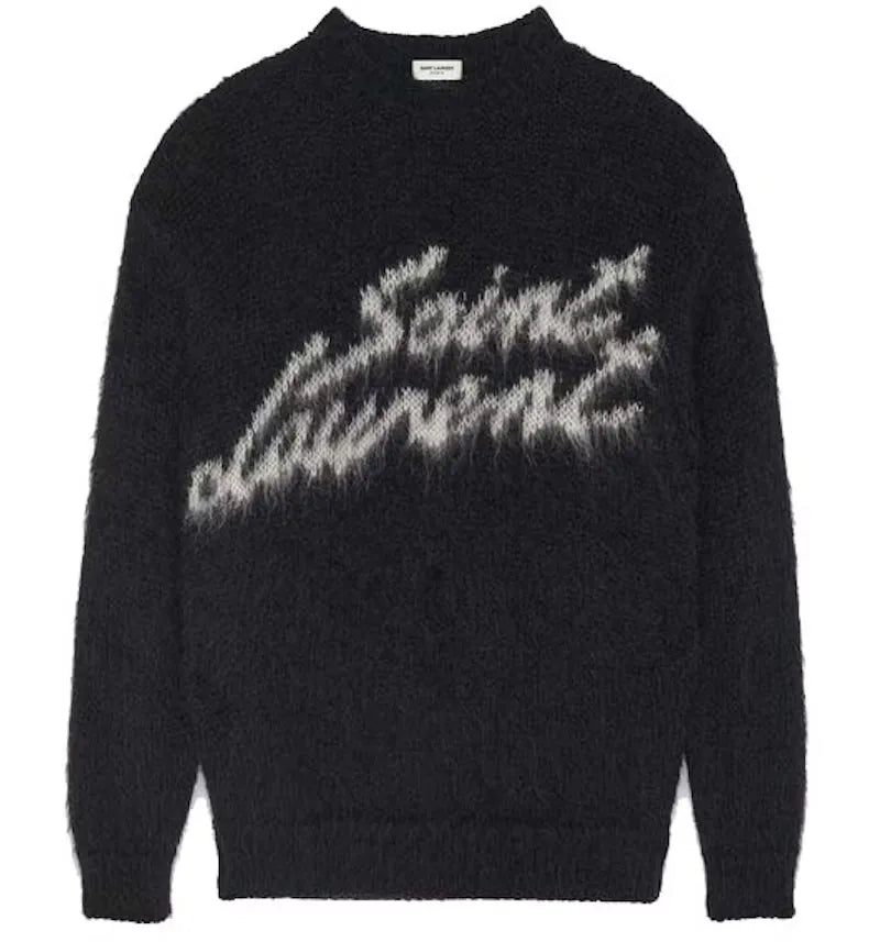 Saint Laurent 90S Sweater In Mohair Black White - vue 360