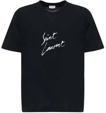 Saint Laurent Signature Logo-Print Cotton T-shirt Black - authentic Saint Laurent apparel