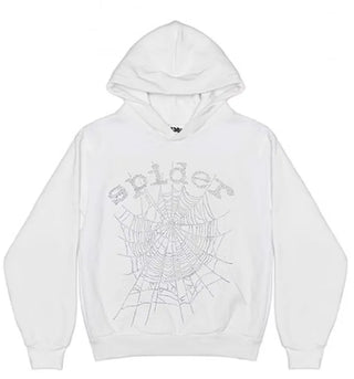Sp5der OG Rhinestone Logo Hoodie White - authentic Sp5der apparel