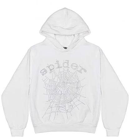 Sp5der OG Rhinestone Logo Hoodie White - authentic Sp5der apparel