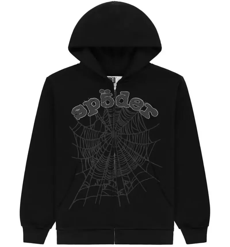 Sp5der OG Web V2 Rhinestone Zip Up Black - vue 360