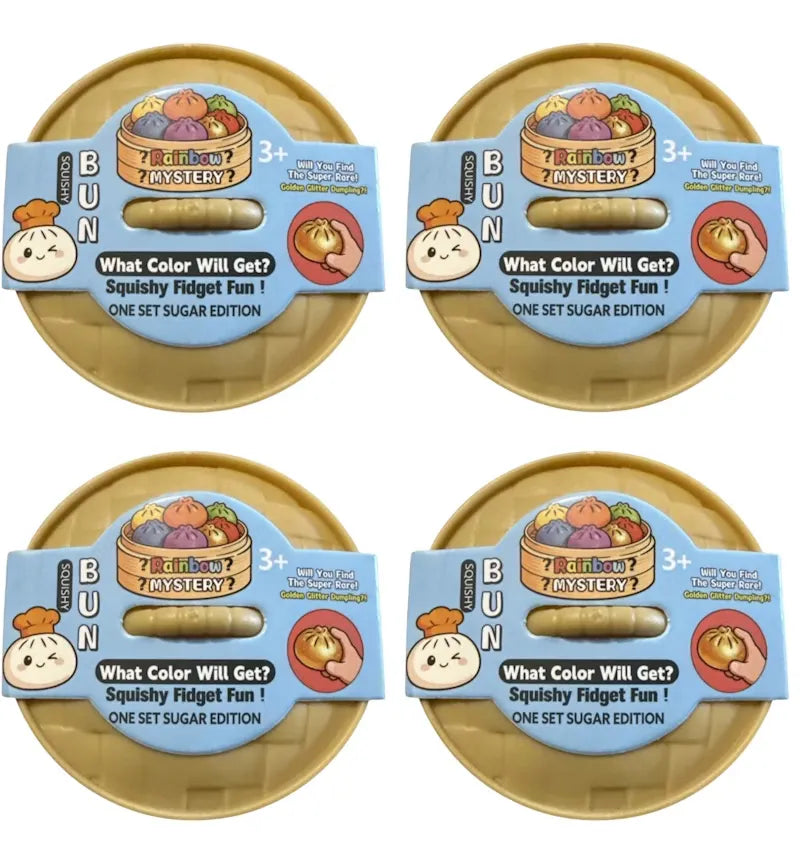 Squishy Bun Rainbow Mystery - Golden Glitter Dumpling - One Set Sugar Edition Blind Box 4x Lot - vue 360