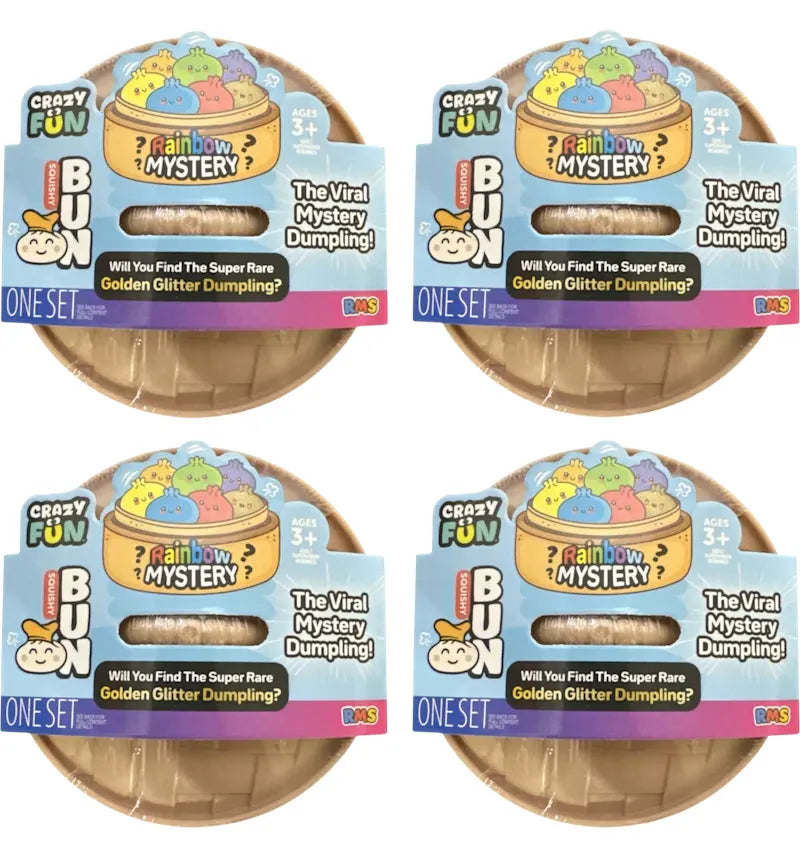 Squishy Bun Rainbow Mystery Squishy "Dumpling" (Golden Glitter) Blind Box 4x Lot - vue 360