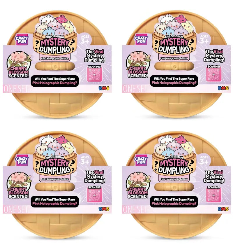Squishy Bun The Original Mystery Dumpling Pink Holographic Edition Blind Box 4x Lot - vue 360