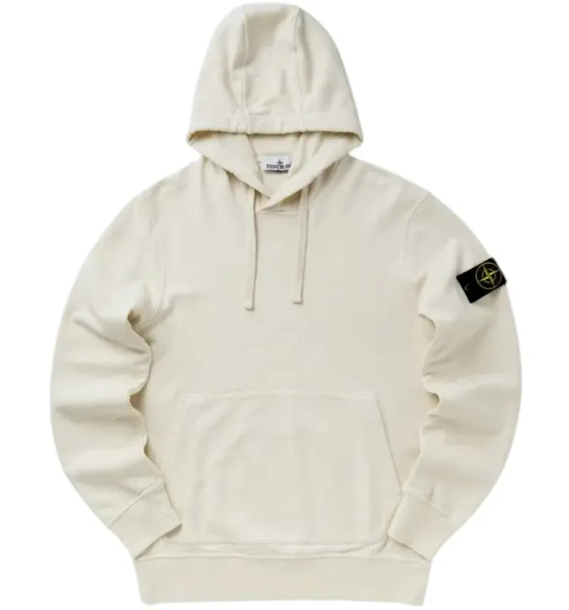 Stone Island 6100062 Organic Cotton Fleece Regular Fit Hooded Sweatshirt Ivory - vue 360
