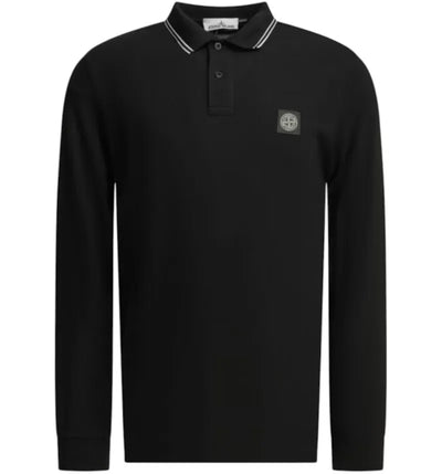 Stone Island Button-Down Polo Logo Shirt Black