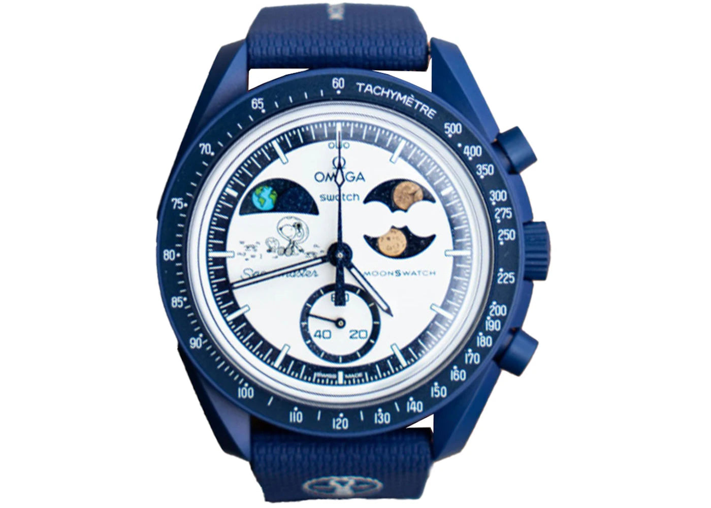 Swatch x Omega Bioceramic Moonswatch Mission To Earthphase Moonshine Gold Snoopy (Sturgeon Moon) SO33N701L - vue 360