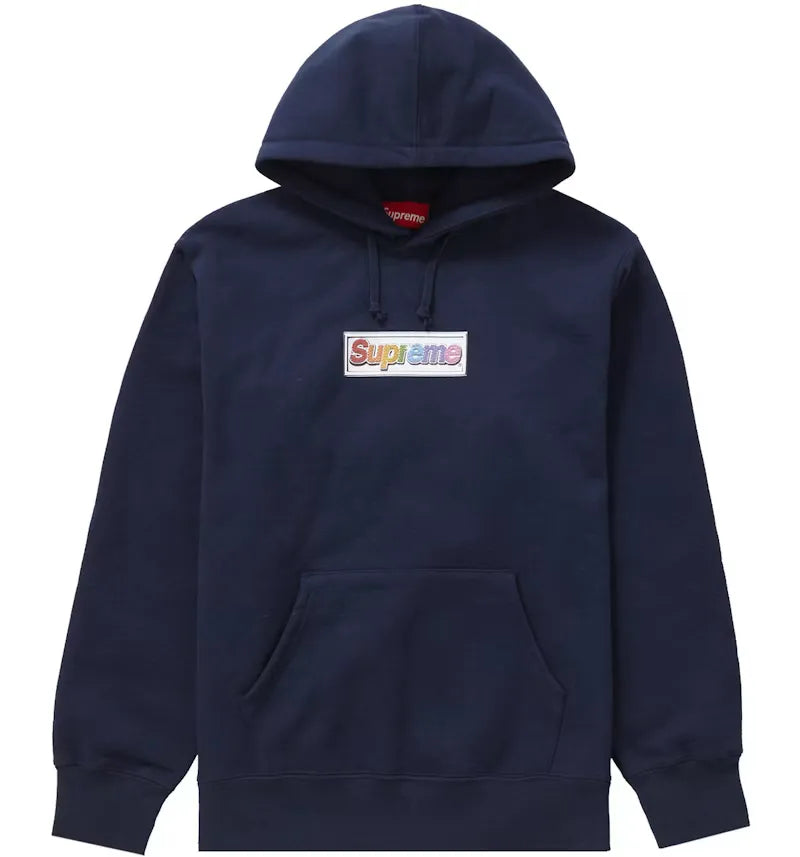 Supreme Bling Box Logo Hooded Sweatshirt Navy - vue 360
