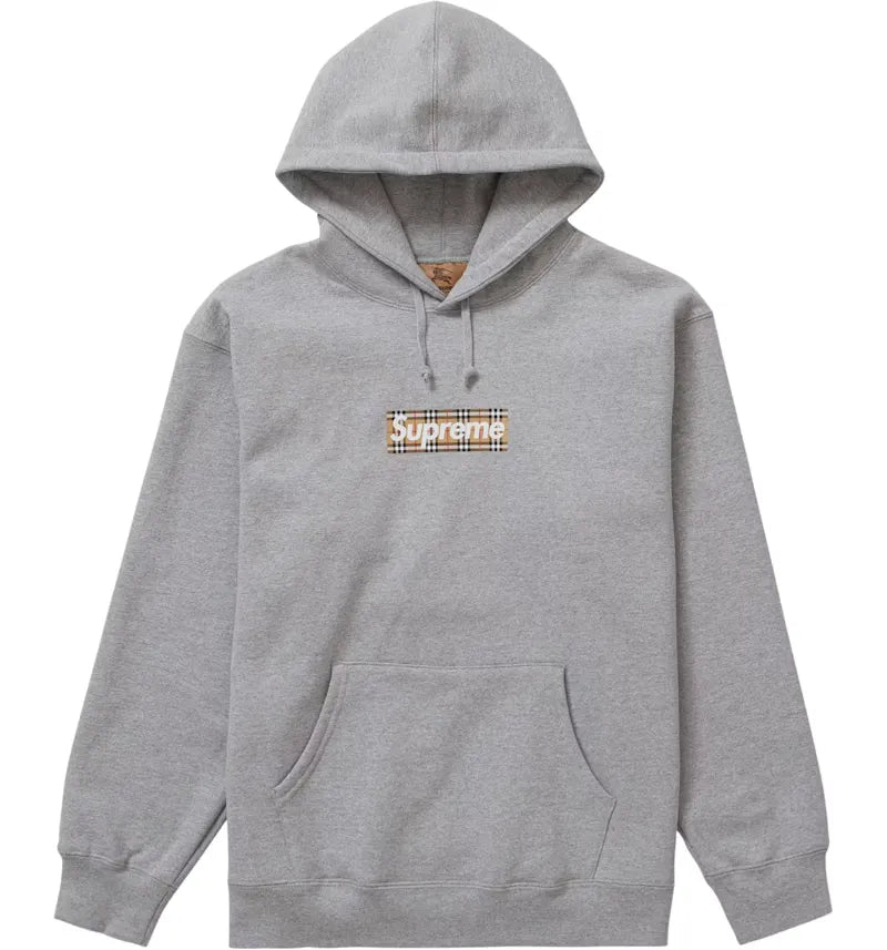 Supreme Burberry Box Logo Hooded Sweatshirt Heather Grey - vue 360