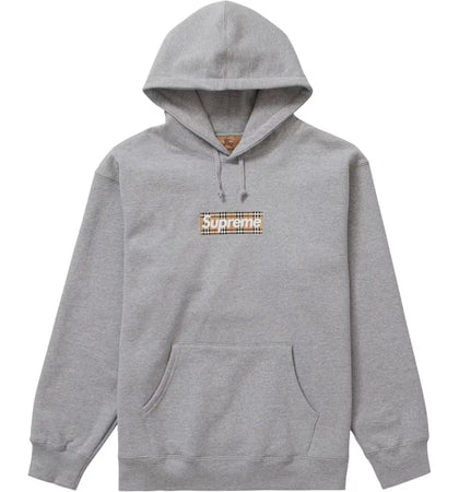 Supreme Burberry Box Logo Hooded Sweatshirt Heather Grey - authentic Supreme apparel
