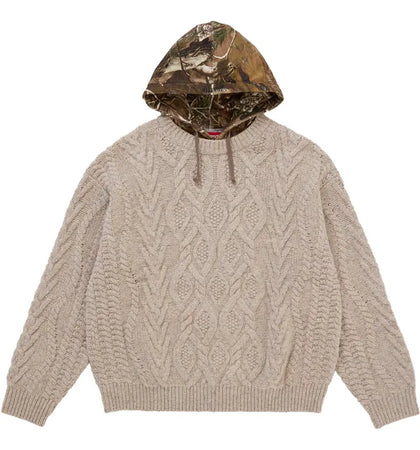Supreme Cable Hooded Sweater Oatmeal - authentic Supreme apparel