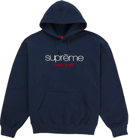 Supreme Classic Logo Hooded Sweatshirt Navy - authentic Supreme apparel