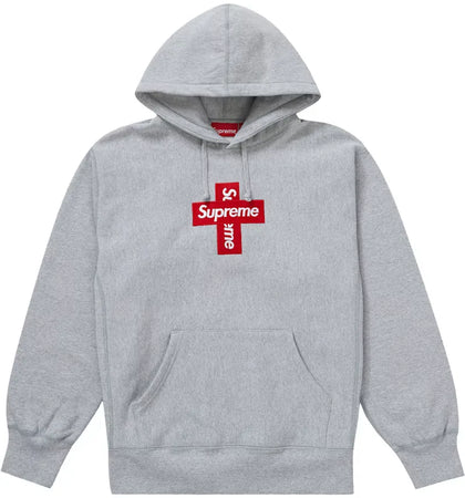 Supreme Cross Box Logo Hooded Sweatshirt Heather Grey - authentic Supreme apparel