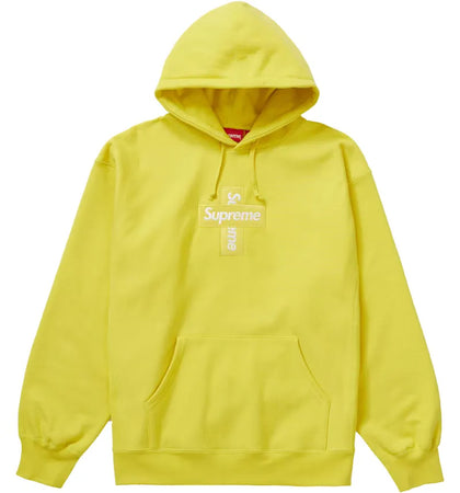 Supreme Cross Box Logo Hooded Sweatshirt Lemon - authentic Supreme apparel