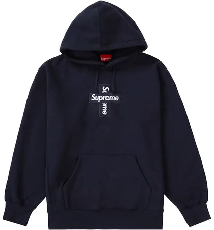 Supreme Cross Box Logo Hooded Sweatshirt Navy - authentic Supreme apparel