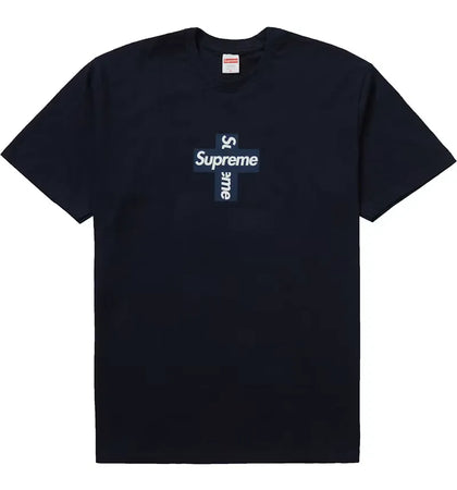 Supreme Cross Box Logo Tee Navy - authentic Supreme product