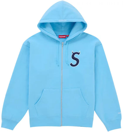 Supreme Devil S Logo Zip Up Hooded Sweatshirt Light Blue - authentic Supreme apparel