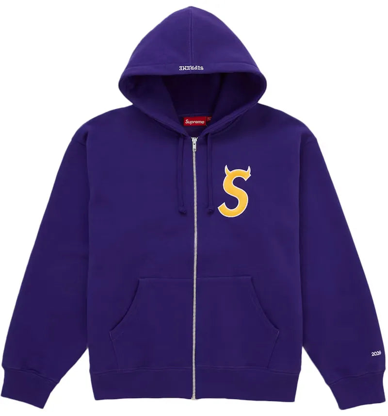Supreme Devil S Logo Zip Up Hooded Sweatshirt Purple - vue 360