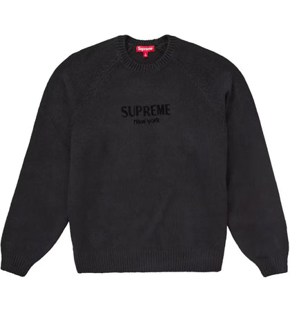 Supreme Flocked Logo Sweater Black - authentic Supreme apparel