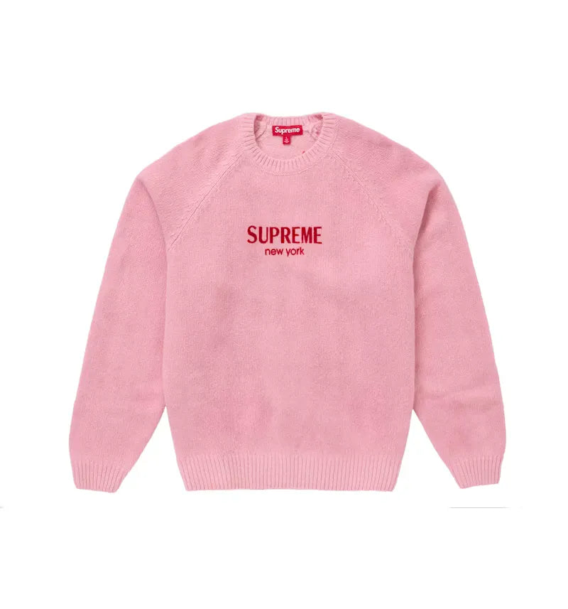Supreme Flocked Logo Sweater Pink - vue 360
