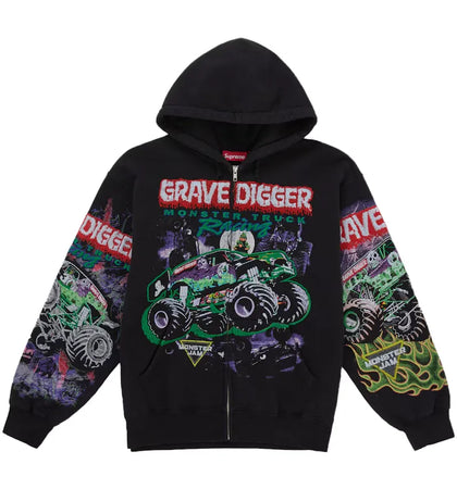 Supreme Grave Digger Zip Up Hooded Sweatshirt Black - authentic Supreme apparel