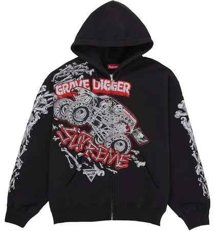 Supreme Monster Jam Grave Digger Bones Zip Up Hooded Sweatshirt Black - authentic Supreme apparel